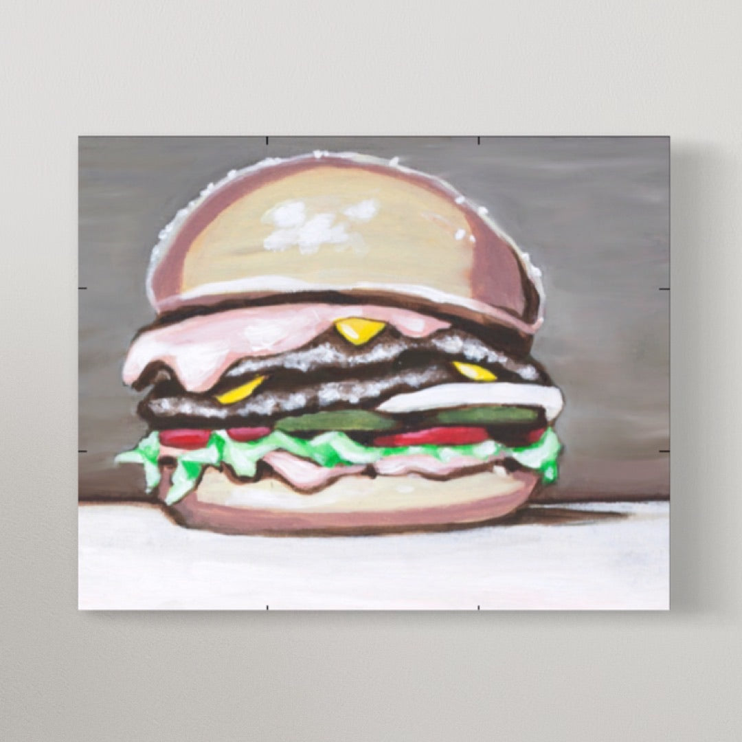You Had Me At Burger Painting on canvas featuring double stack classic American burger