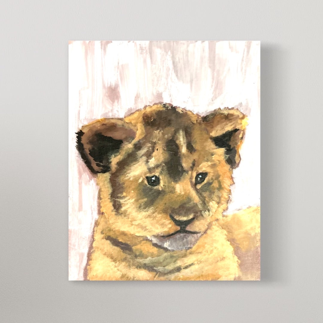 Baby Lion painting Kit. Acrylic paint on canvas.