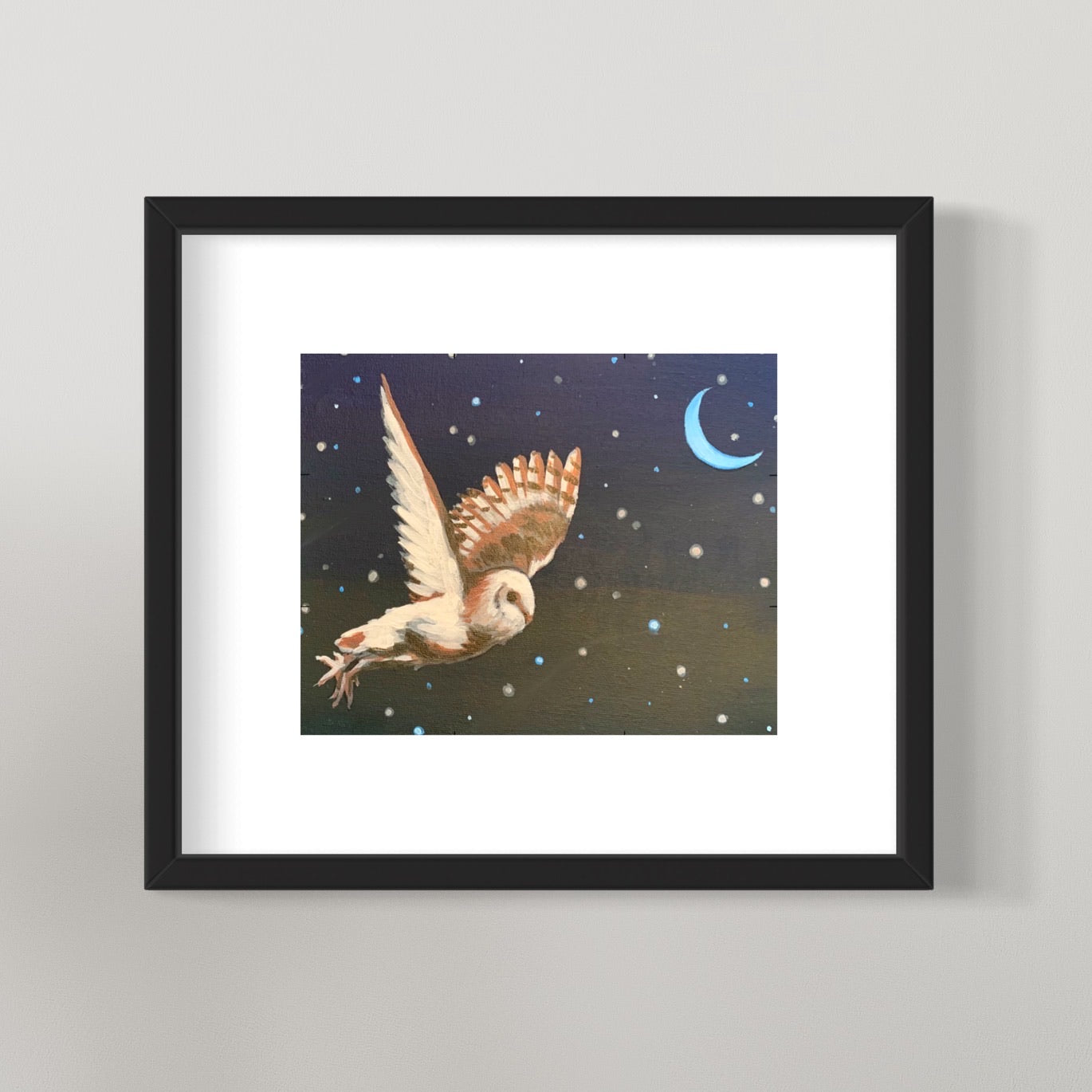 photo of framed enchanted winter owl painting 