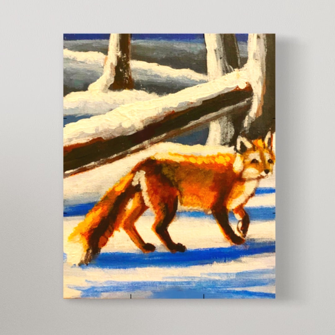 Red Fox Snowy Woodland Painting on canvas