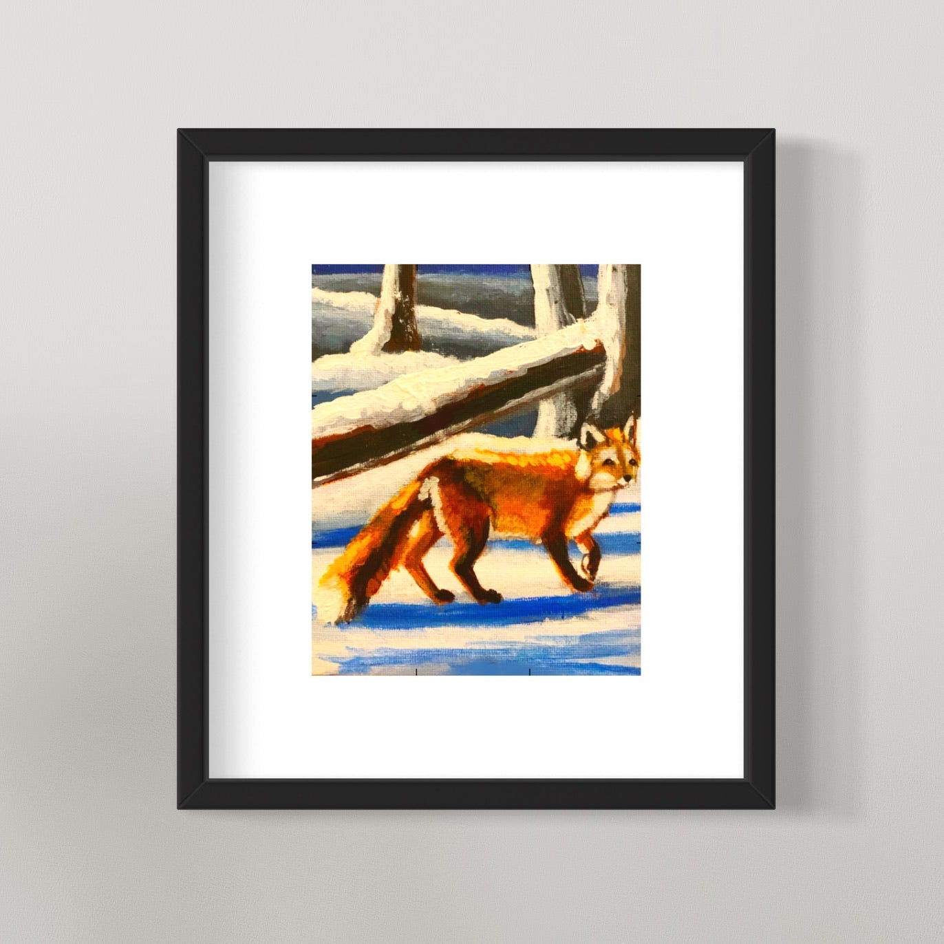 photo of framed Red Fox Snowy Woodland Painting