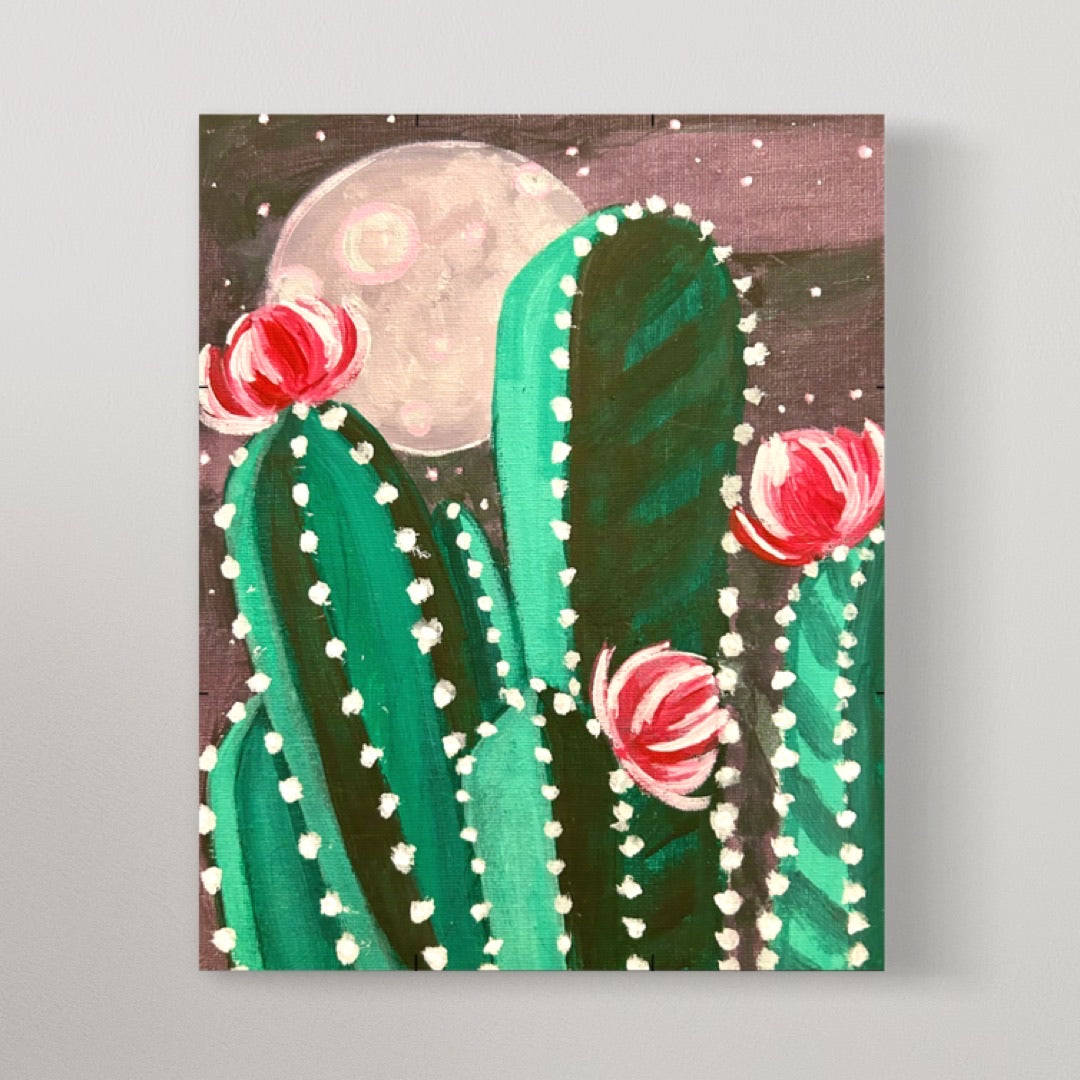 full moon over cactus Desert Night painting on canvas
