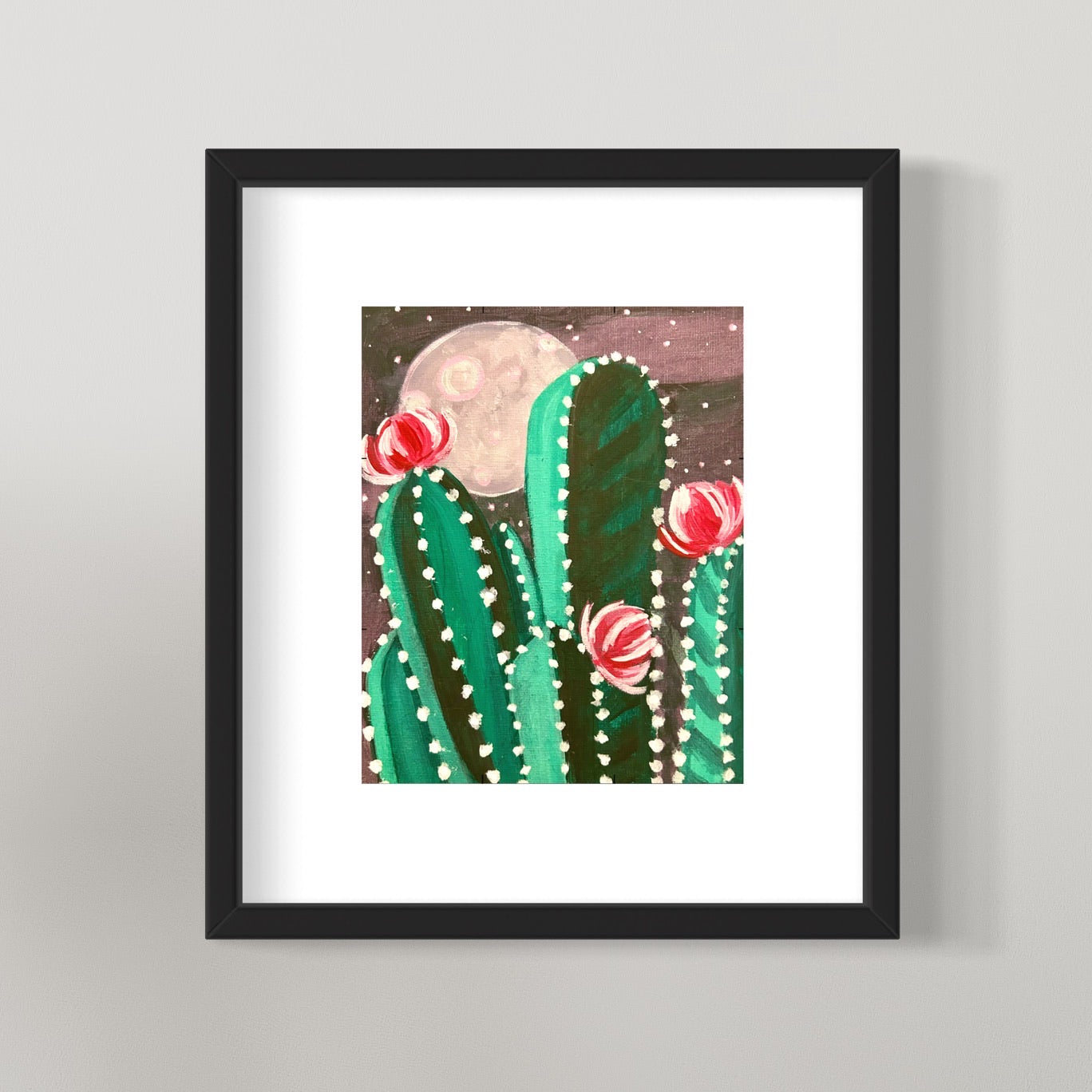 photo of framed full moon over cactus Desert Night painting
