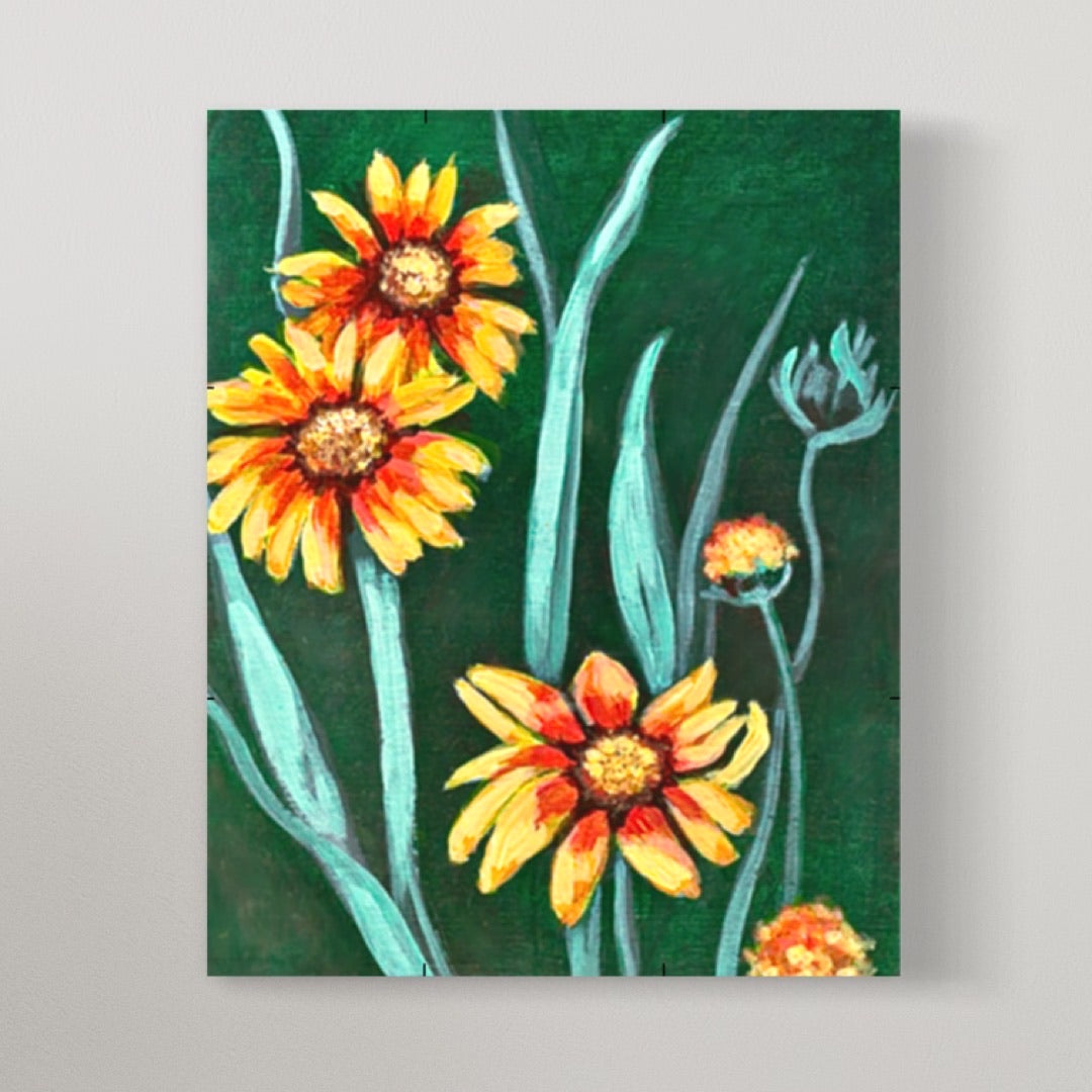 painting of Golden Spring Flowers on canvas