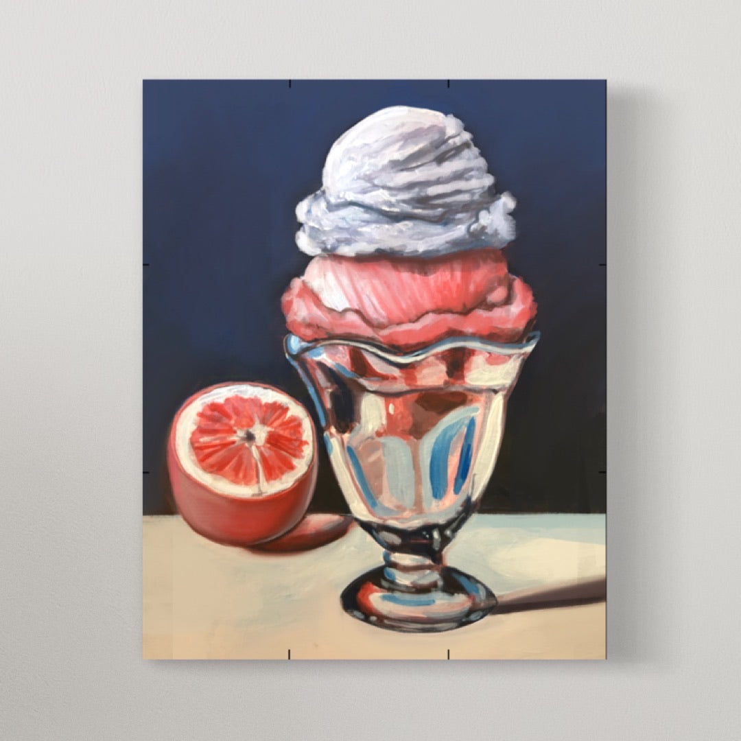 double scoop ice cream sundae painting on canvas
