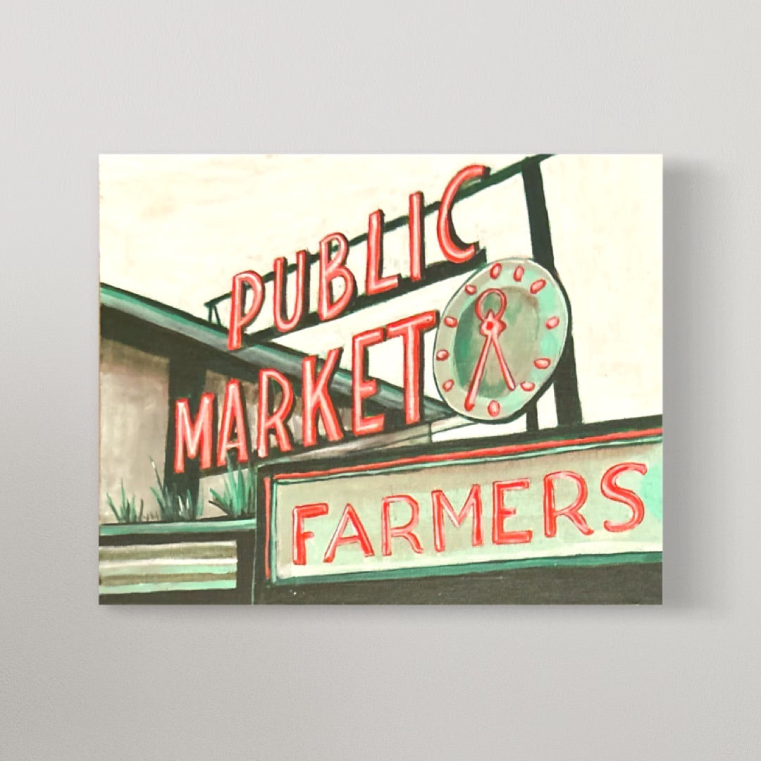 Seattle Pike Place Public Market acrylic painting on 8x10 canvas