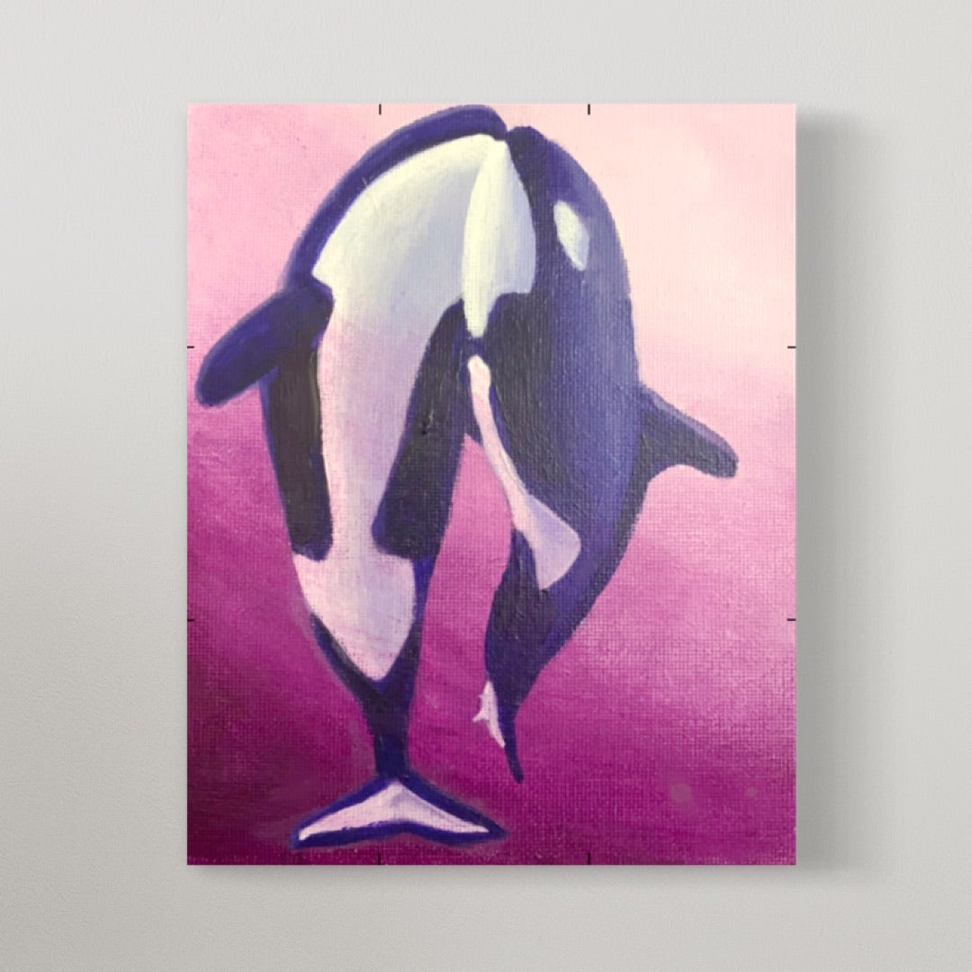 swimming 'dancing' orca whales painting on canvas